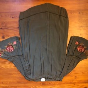 Olive, off shoulder shirt dress w/ floral sleeves